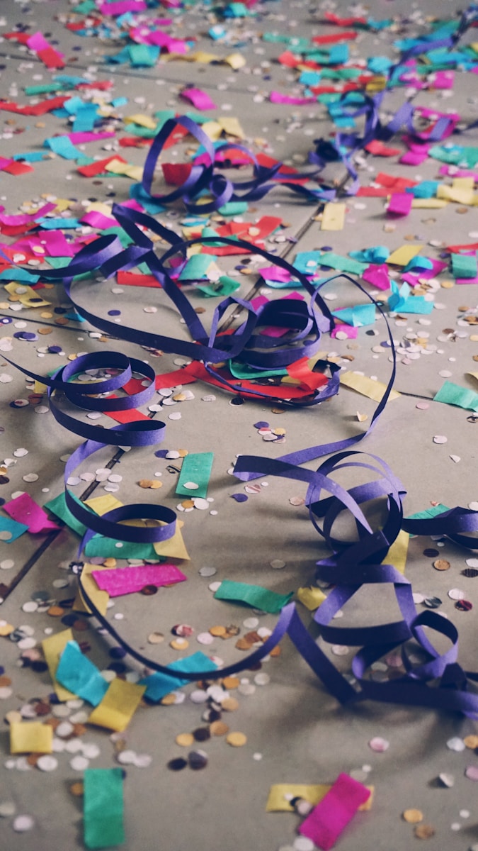 ribbons and confetti on floor